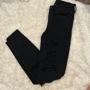 American eagle next level stretch distressed black skinny jeans